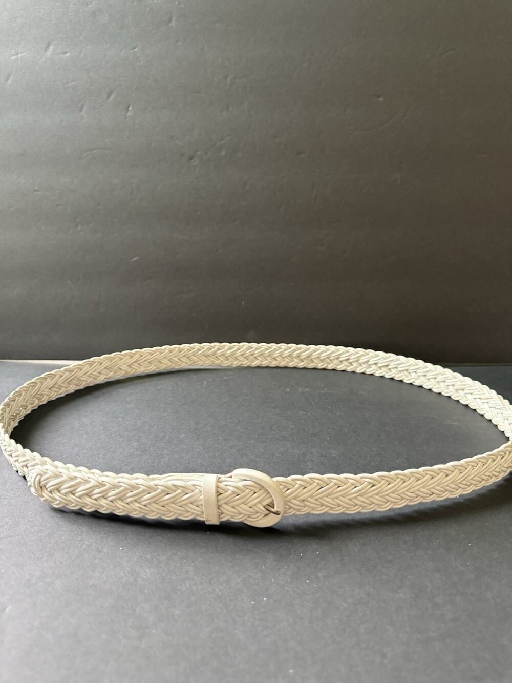 Talbots Womens White Woven Braided Leather Belt Covered Buckle Career Size 3X